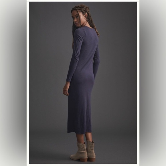 ANTHROPOLOGIE Sundry Twist-Front Side Slit Navy Blue Long Sleeve Midi Dress 2/M - Picture 2 of 12